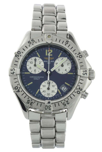 BREITLING COLT CHRONOGRAPH A53053 BLUE DIAL 100% AUTHENTIC GREAT CONDITION