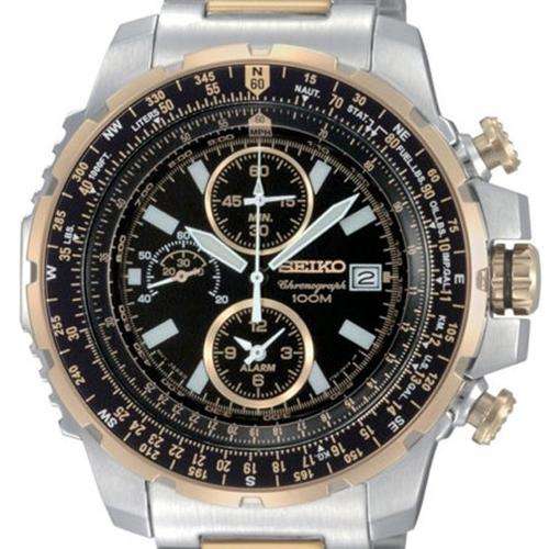 SEIKO FLIGHTMASTER CHRONOGRAPH ALARM TWO TONE 100M WATCH 100% AUTHENTIC BOX AND PAPERS