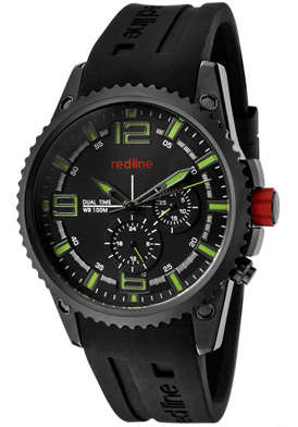 **R7999** RED LINE Men's Boost Dual Time Black Silicone Black Dial WITH BOX AND PAPERS
