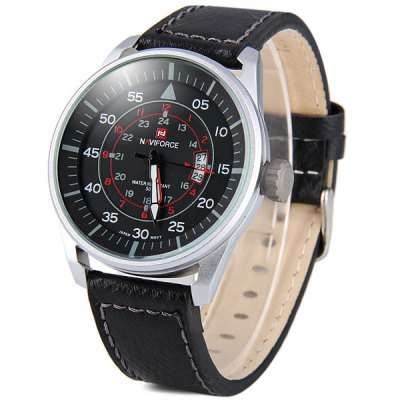 Naviforce Military Watch with Date Function Water Resistance  -  BLACK GENUINE LEATHER STRAP