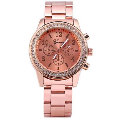Geneva Female Quartz Watch Diamond Round Dial Steel Watchband