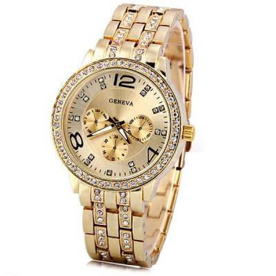 GENEVA Women Alloy Watch with Diamonds and Numbers Hour Marks with Steel Watchband