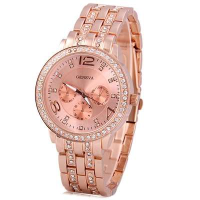 GENEVA Women Alloy Watch with Diamonds and Numbers Hour Marks with Steel Watchband