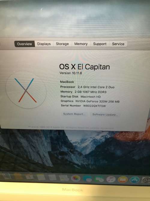 MACBOOK WHITE INTEL CORE 2 DUO CPU @ 2.40GHz 2.40GHz, 2GB RAM, 250GB HDD, OS X EL CAPITAN (4)