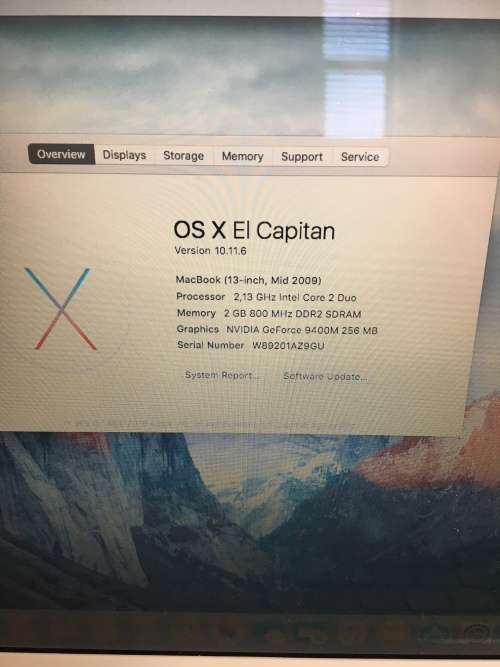 MACBOOK WHITE 13" INTEL CORE 2 DUO @ 2.13GHz 2.13GHz, 2GB RAM, 320GB HDD, OS X EL CAPITAN
