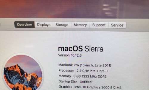 MACBOOK PRO i7, 15" INTEL CORE i7 QUAD CORE CPU @ 2,40GHz, 8GB RAM, 750GB HDD, MacOS SIERRA