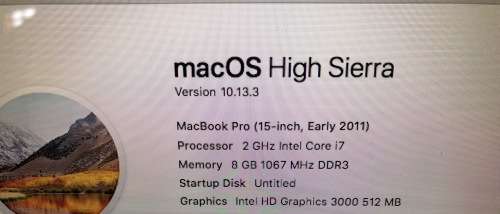 MACBOOK PRO i7, 15" INTEL CORE i7 QUAD CORE CPU @ 2,00GHz, 500GB SSHD, 8GB RAM, MacOS HIGH SIERRA