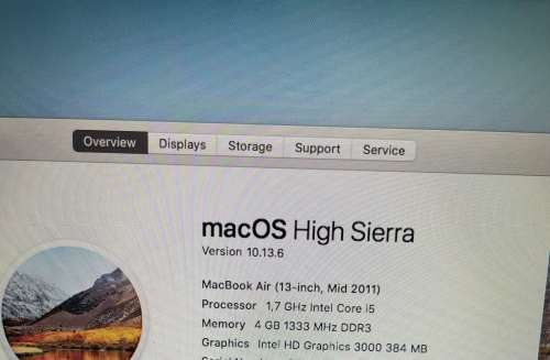 MACBOOK AIR 13`  INTEL CORE i5, 256GB SSD, 4GB RAM, 1.7GHZ  Mid 2011