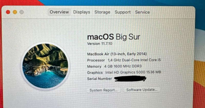 MACBOOK AIR 13`  INTEL CORE i5, 128GB SSD, 4GB RAM, 1.4GHZ  Mid 2014, MacOS Big Sur, NEW BATTERY
