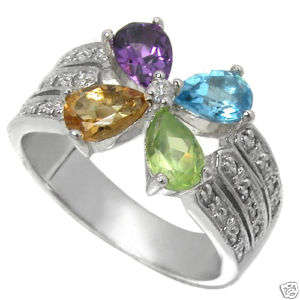 9K SOLID WHITE GOLD PERIDOT, CITRINE, TOPAZ ,AMETHYST AND DIAMOND RING!! VALUE: R17'100.00