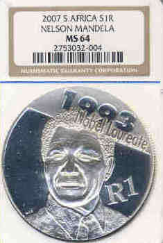 LATE ENTRY!!!RARE 2007 Mandela R1sterling silver 1oz Protea COMBO (NGC MS-66 + MS-64 GRADED