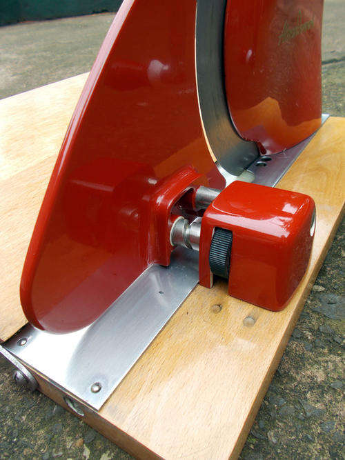 Vintage Alexanderwerk Bread Slicer showing cut size adjuster