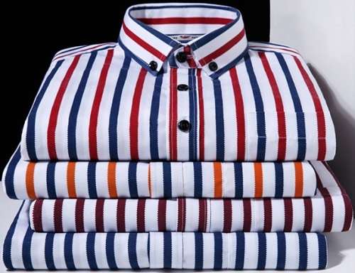 MAZZARO-Slim fit-Cotton-Long sleeve-Striated-Red/Blue/White