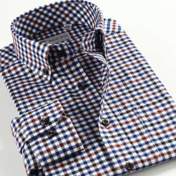 mazzaro-slim fit-cotton-long sleeve-check pattern-blue