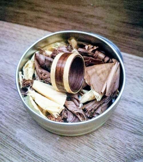 WOOD WOODEN RING WALNUT BENTWOOD WITH MAPLE INLAY WAS R299.00
