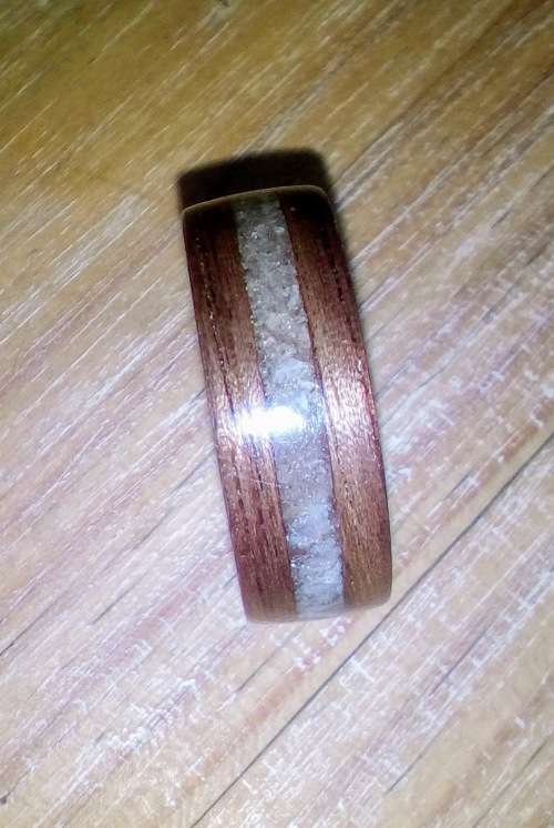 WOOD WOODEN RING WALNUT WITH CRUSHED  MOONSTONE INLAY new design!