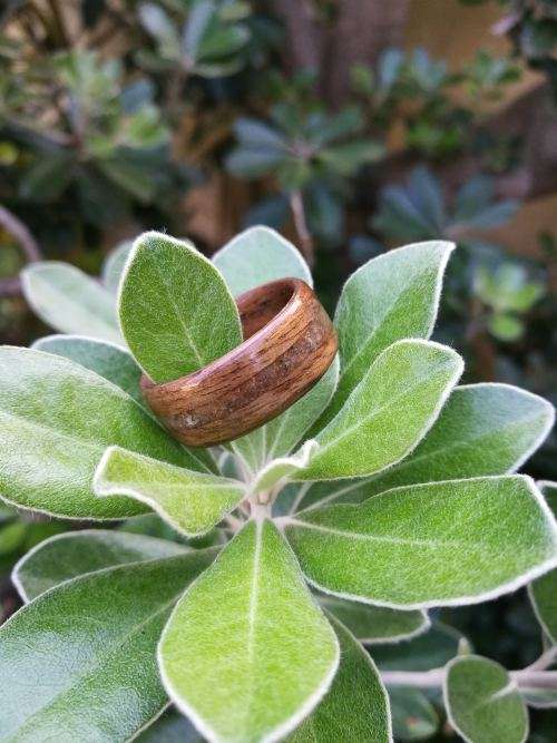 WOOD WOODEN RING WALNUT WITH CRUSHED OBSIDIAN STONE INLAY new design!