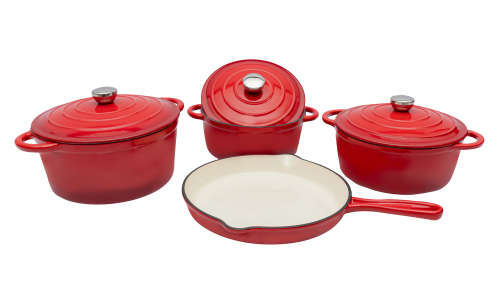 7 Piece Cast Iron Cookware Set RED -FREE Delivery Nationwide-