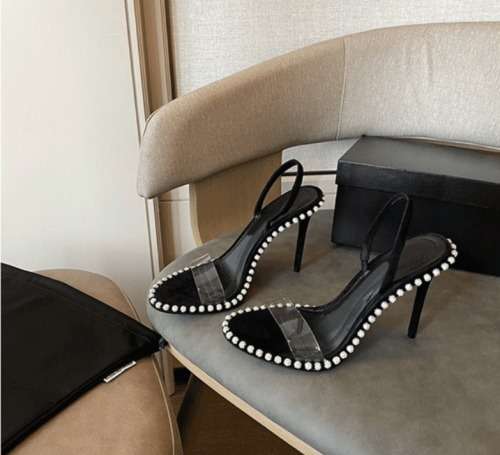 Black rhinestone edge high heel Sandal