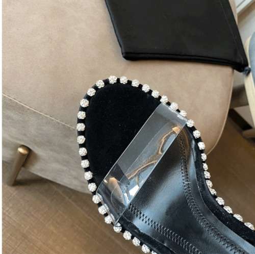 Black rhinestone edge high heel Sandal
