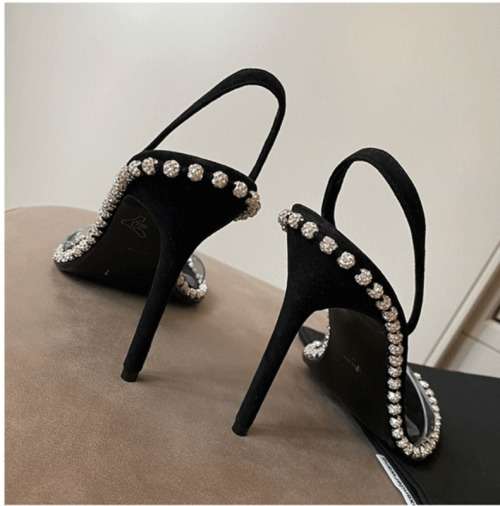 Black rhinestone edge high heel Sandal