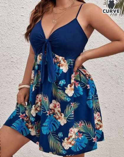 WOMENS PLUS SIZE TROPICAL CAMI DRESS