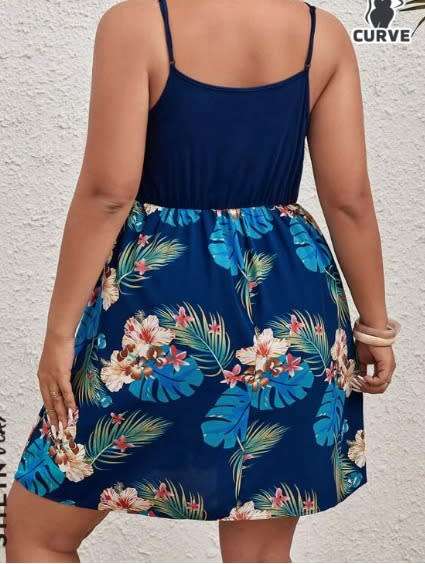 WOMENS PLUS SIZE TROPICAL CAMI DRESS