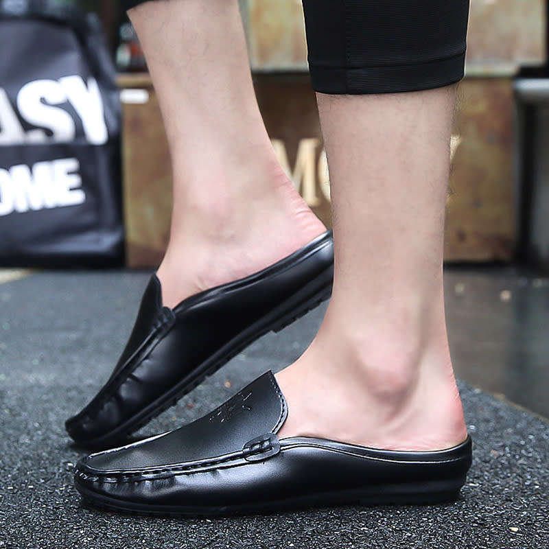 MENS BLACK SMART CASUAL SLIPS ONS