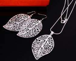 925 silver charm Elegant Leaves earring necklace set