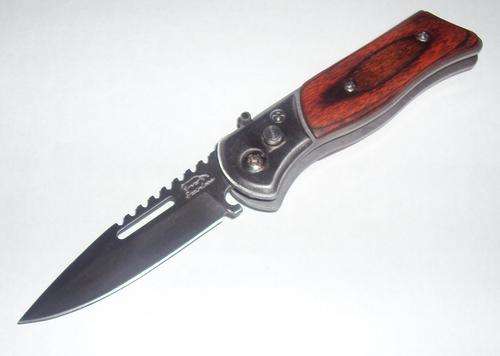 Flick knife with wood handle