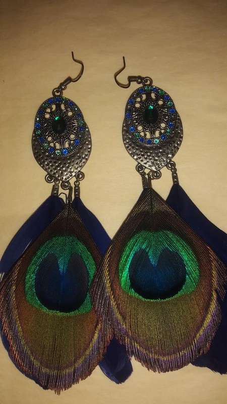 Peacock Feather Earrings (Secondhand)