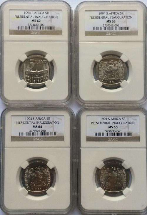 Mandela Inauguration R5 Set - NGC MS62 - 65 (4 Coins)