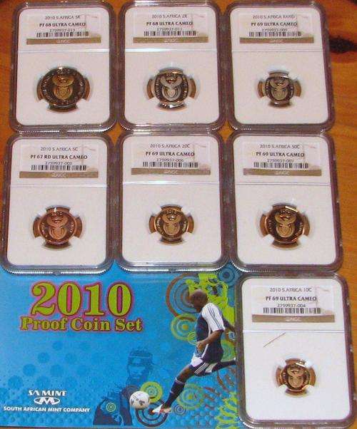 **NGC Graded 2010 SA Proof Set** 7 NGC Graded Coin Set For this Unique Year in SA**