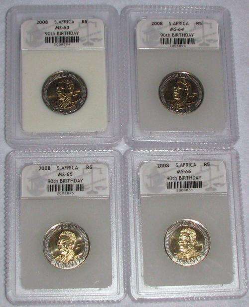 **MS63,MS64,MS65,MS66**!! Mandela 90th Birthday Set!! SACGS!!