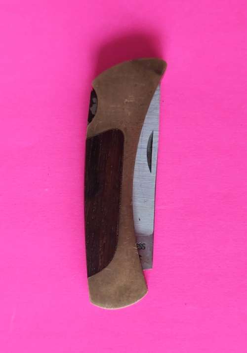 Vintage Wooden and Metal Stainless China Pocket Knife