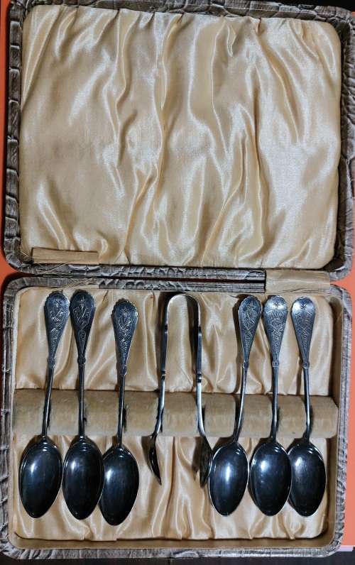 Spoons and Sugar Tongs in original case