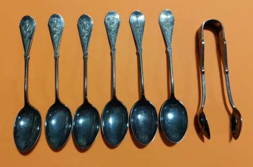 Spoons and Sugar Tongs in original case