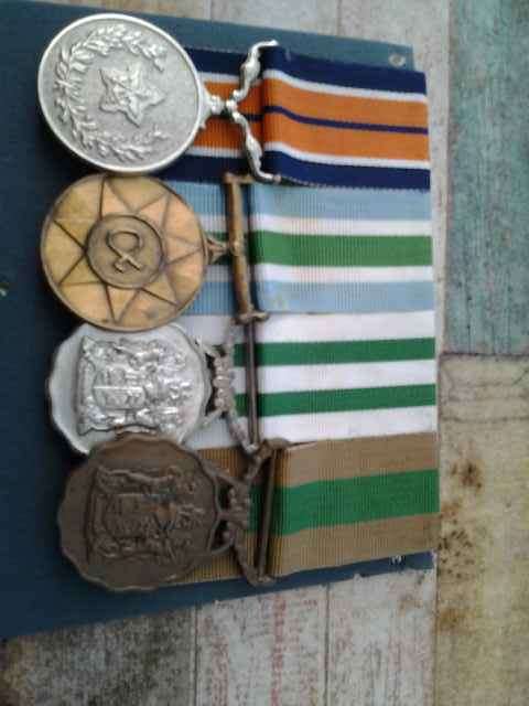 4 x South Africa Army Medals All Numbered Genalral,Unitas,Good Service Good Service Blocked On Suspe