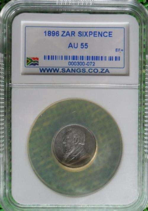 1896 Scares SANGS  Graded AU55 6Pence