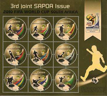 ZAMBIA 2010 3rd SAPOA Joint issue FIFA Football World Cup Full Sheet Mint NH