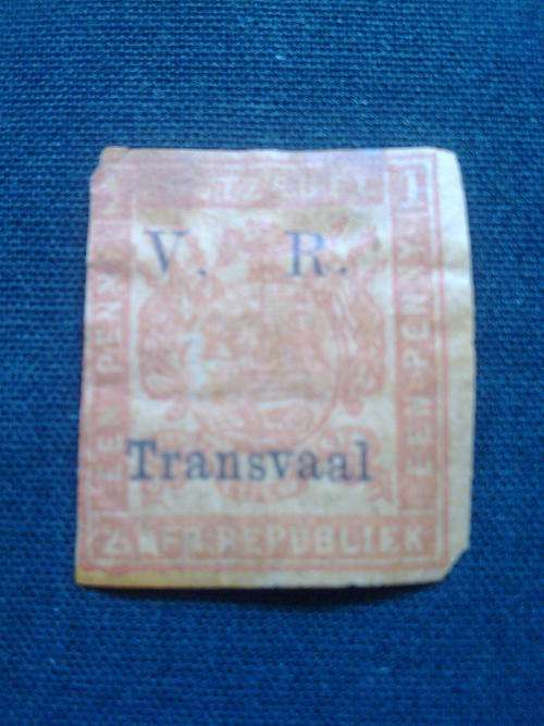 Z. Afr. Republiek Postzegel  1 penny overprint V. R. Transvaal rare stamp