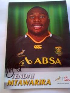 TENDAI 'BEAST' MTAWARIRA - official AUTOGRAPHED Springbok promo card