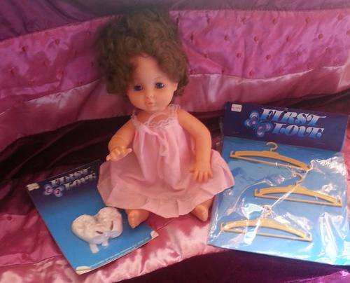 MINTY! First Love 'Drink + Wet' Doll RARE Brunette! AND NIP First Love accessories!