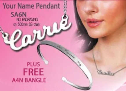 S/S Name Necklace Pendant - including Free Engraved S/S Bangle