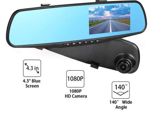 HD 4.3"LCD Dual Lens Dash Cam DVR 3 In 1 Rear view Mirror Front Cam and Rear view Camera
