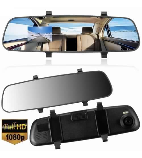 HD 4.3"LCD Dual Lens Dash Cam DVR 3 In 1 Rear view Mirror Front Cam and Rear view Camera