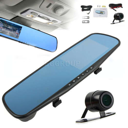 HD 4.3"LCD Dual Lens Dash Cam DVR 3 In 1 Rear view Mirror Front Cam and Rear view Camera