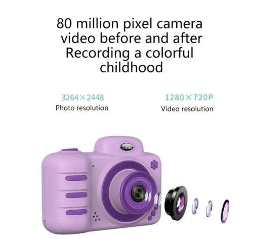 Pink-Kids Digital Camera 12MP Children Shockproof Rechargeable Camcorder Cameras With 2.1 Inch HD