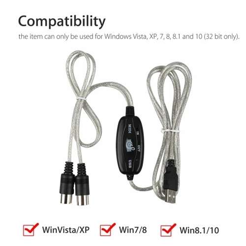 MIDI USB Cable Converter PC to Music Keyboard Adapter