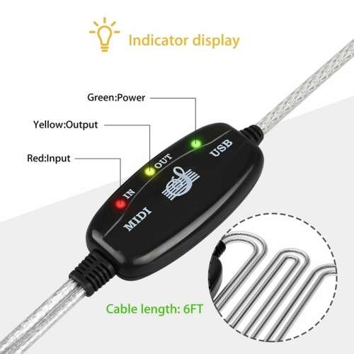 MIDI USB Cable Converter PC to Music Keyboard Adapter
